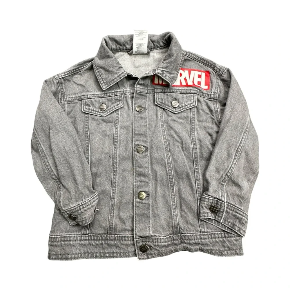 Marvel Denim Jacket Kids 6 Gray Avengers Graphic Comic Book Trucker SP247657CM